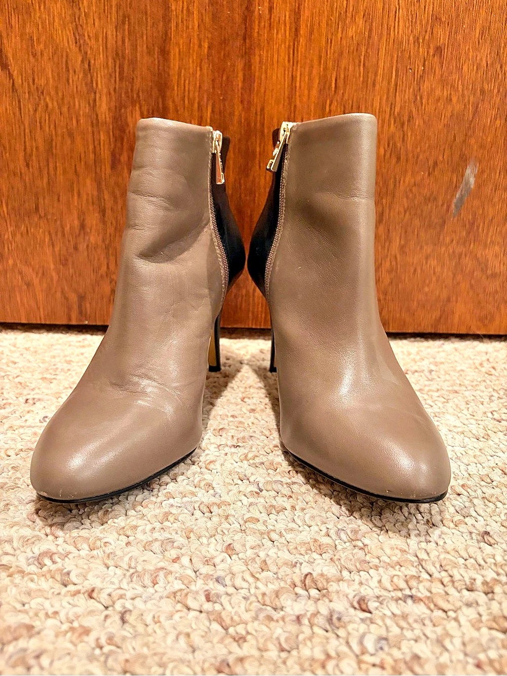 Color Block Heeled Ankle Boots in Brown & Black